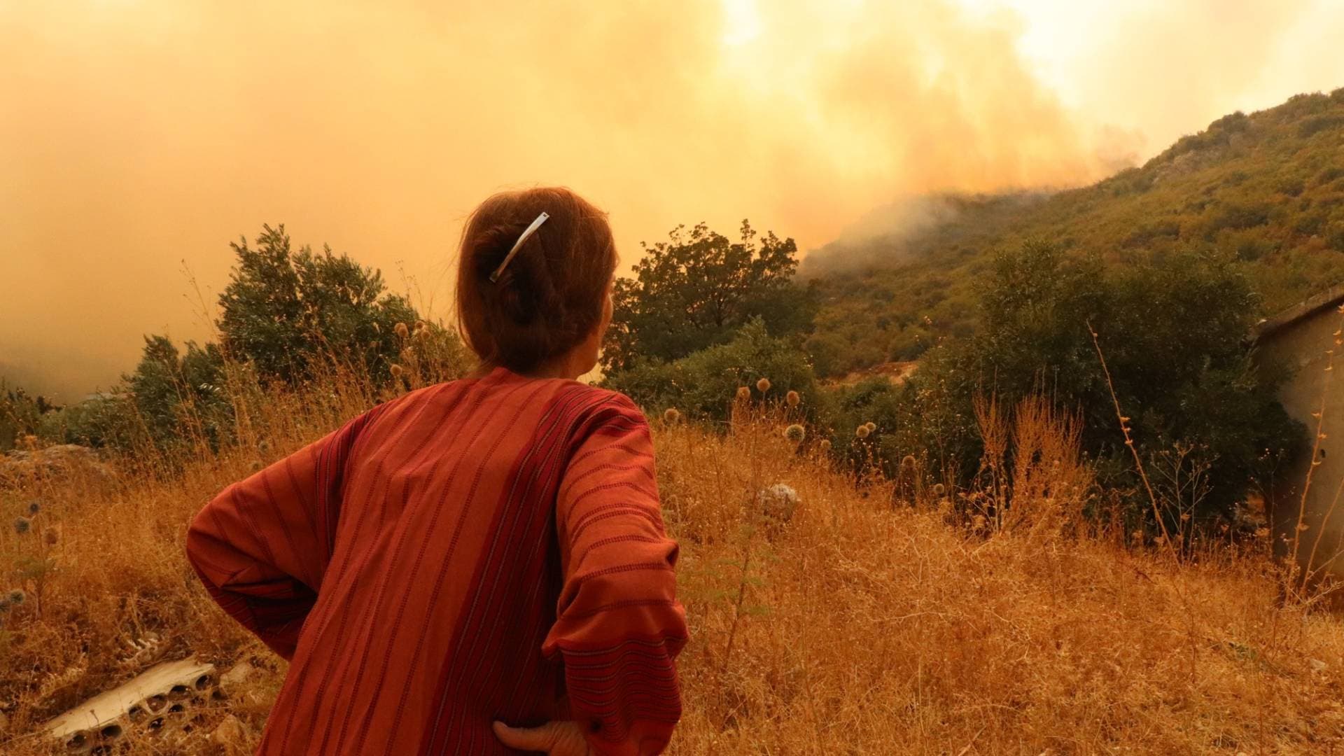 السيدة زيزوف تواجه ألسنة اللهب في قرية عين الورد بسوريا صامدة أمام النيران